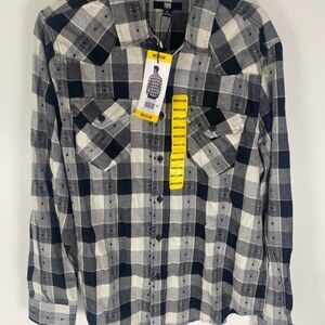 Mens Frye Flannel Shirt Size Medium Grey Western New